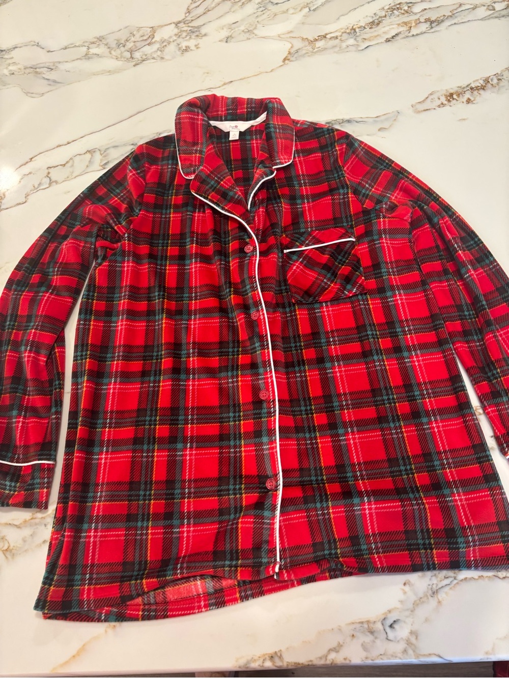 Kids Red Plaid Button-Front Pajama Top with Contrast Piping